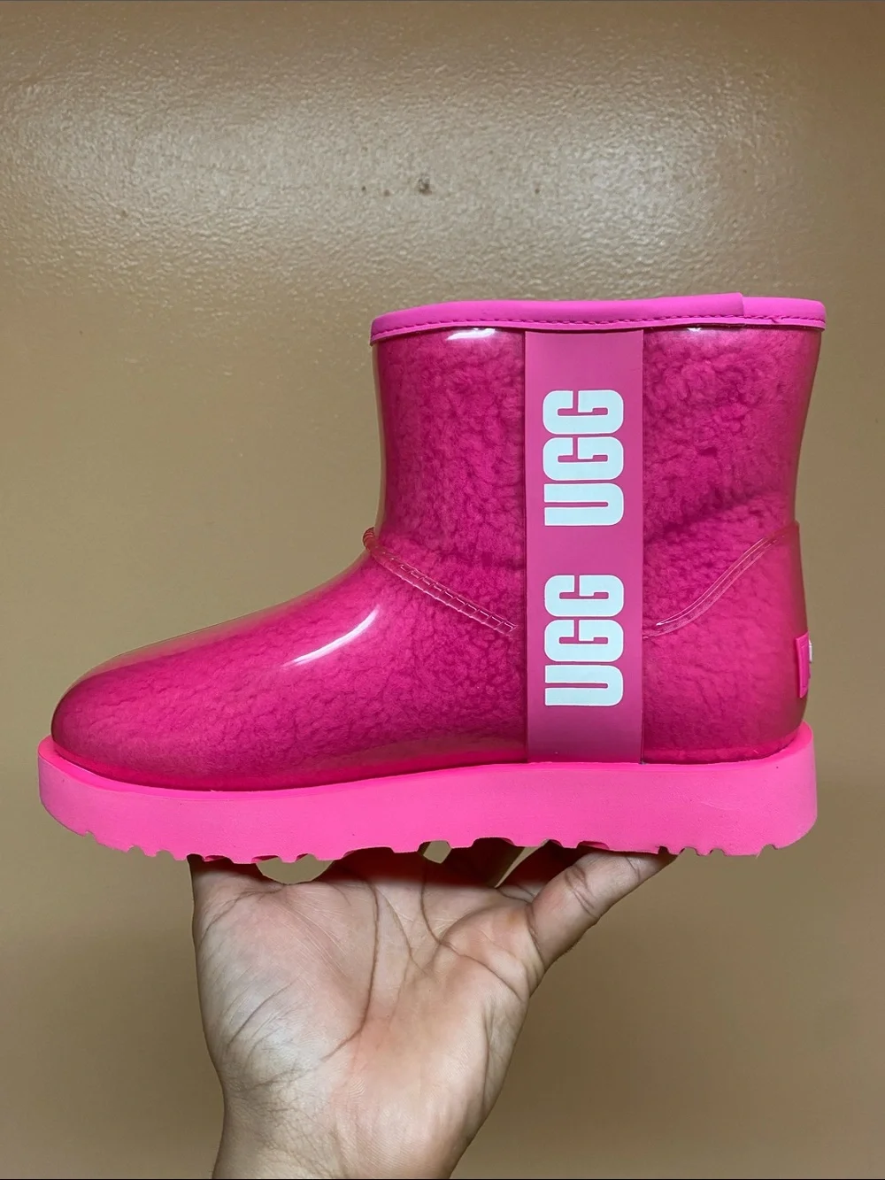 UGG Classic Clear Mini Women’s Waterproof Boots “Rock Rose Taffy Pink” Size 7